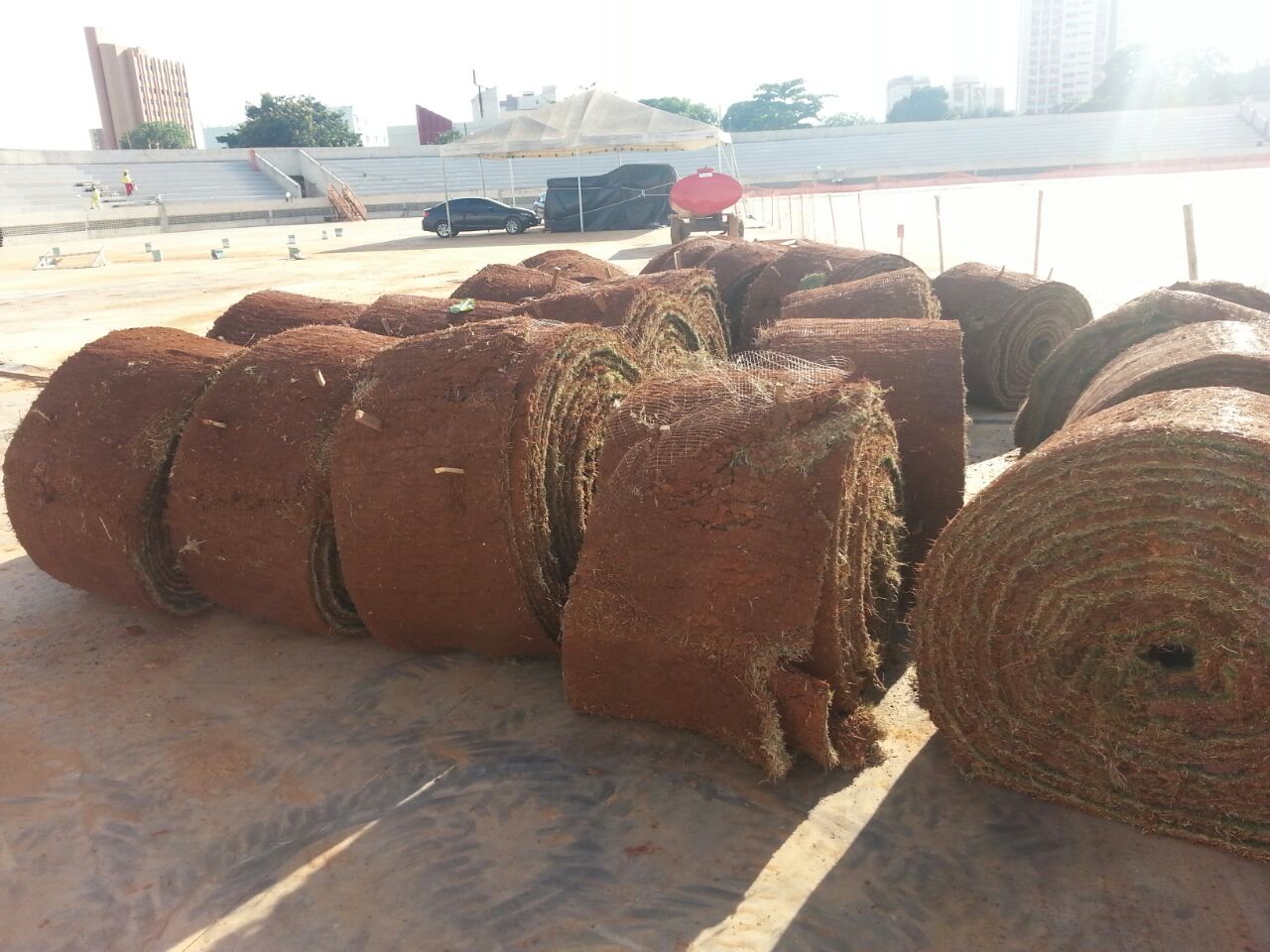 Rolos da grama Celebration que será plantada no novo Estádio Olímpico